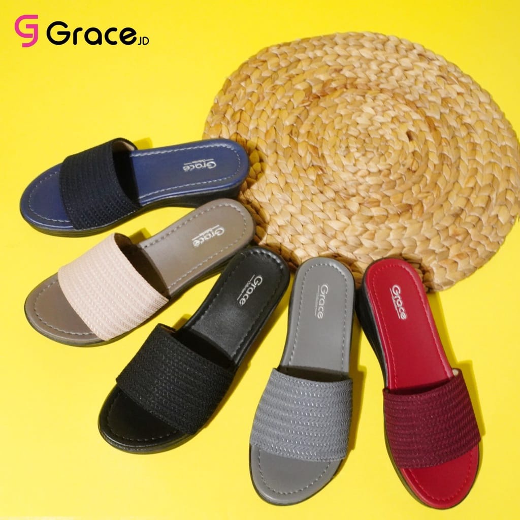 Grace AKASIA slop / sandal wedges rajut selop wanita / sandal hak tebal / sendal hak selop