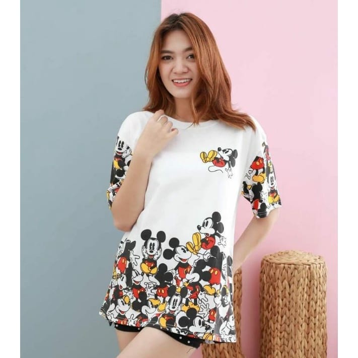 WS Atasan Zara Mickey Minnie Mouse funny/Kaos Disney wanita oversize / Kaos Bear Garfield Stich Pooh