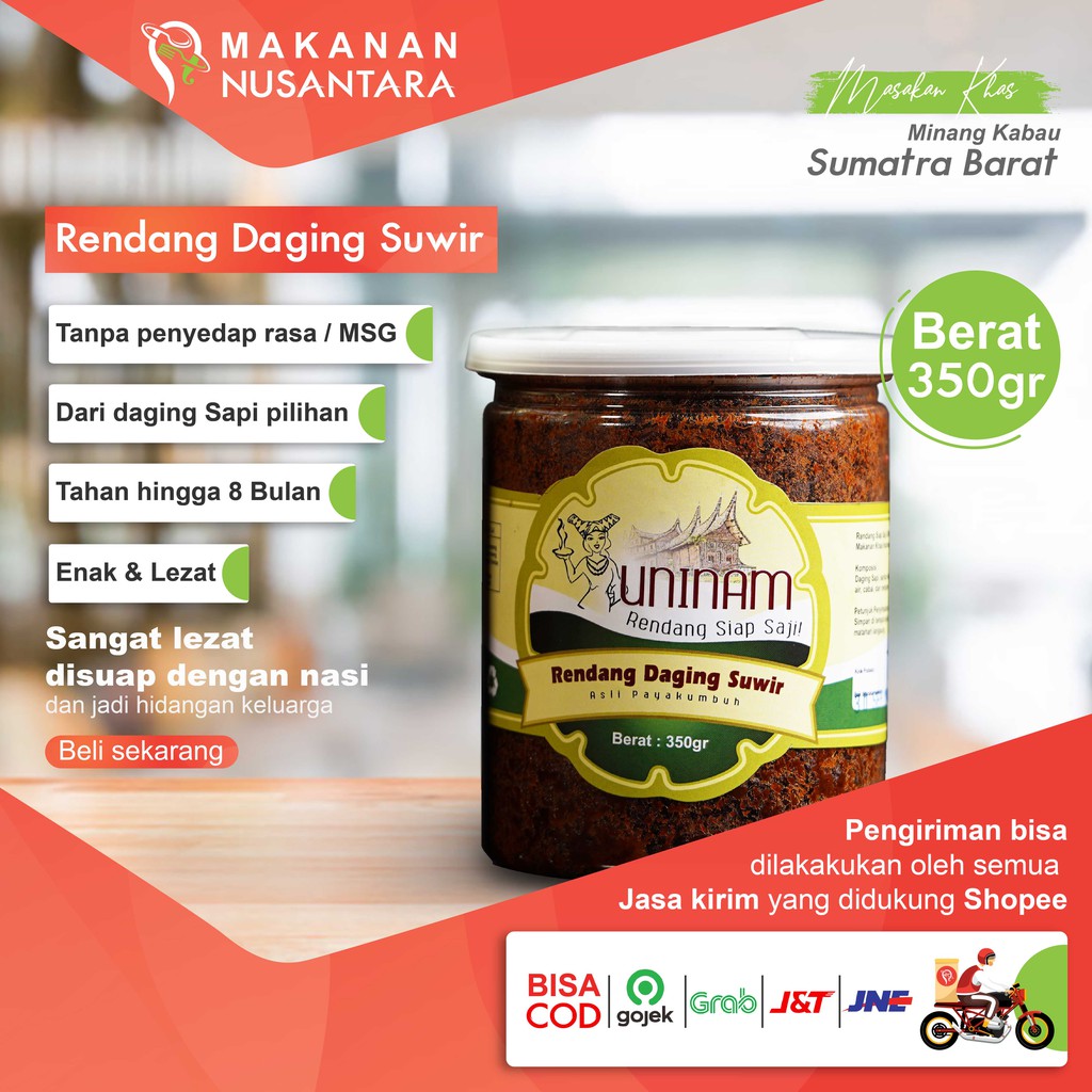 

Rendang Daging Suwir 350gr / Rendang Daging / Rendang Padang / Makanan Cepat Saji Rendang