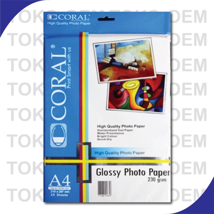 

Senikertas- Kertas Photo Coral Glossy A4-230 Gr -Kertas-Seni.