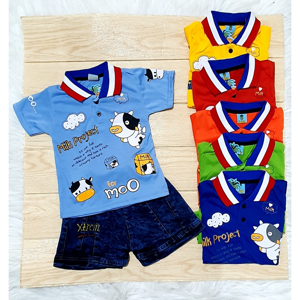 Set Baju Celana CowMoo Koboi Sapi Cow Moo Anak Paket Hemat Beli 1 set Baju dan Celana Murah Kualitas Premium Bahan Adem Nyaman