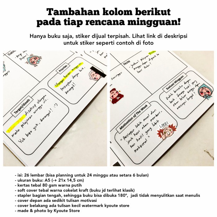 

Berkualitas Buku My Weekly Planner A5 Kyoute Versi 3 Perencanaan Agenda Schedule Trendi