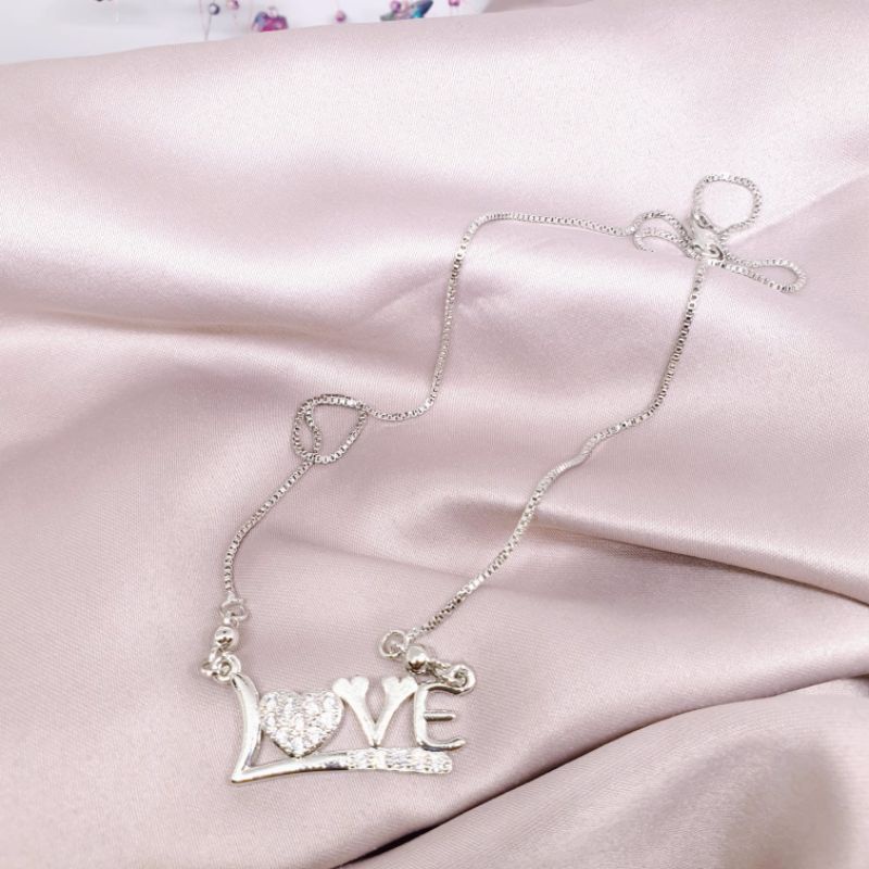 kalung titanium koye love silver permata dewasa uk 45cm