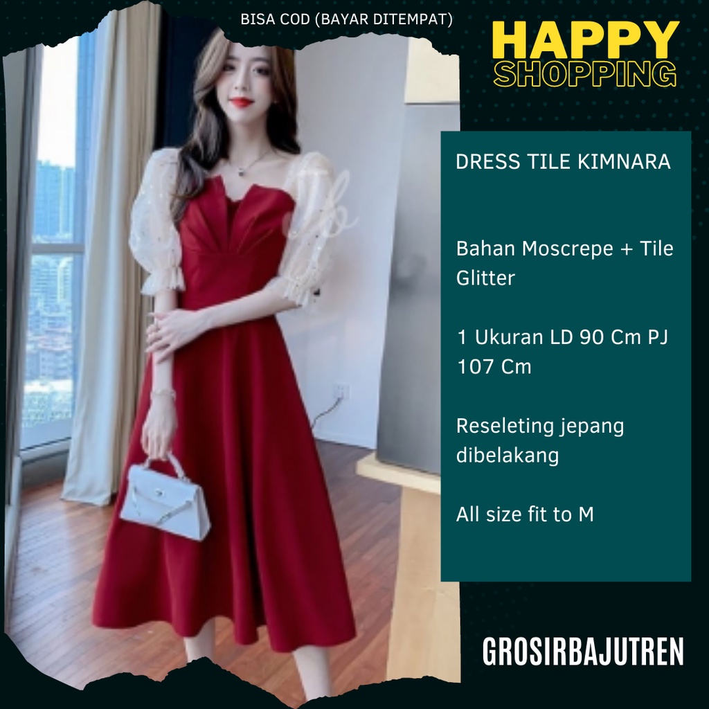 Baju Dress Pesta Terbaru 2022 Midi Dress Wanita Kekinian Style Korea Army Tile Kimnara Bahan Moscrep