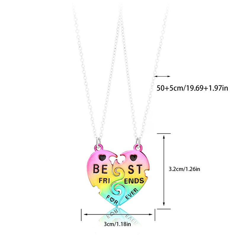 2pcs / Set Kalung Persahabatan Bentuk Hati 3 Warna Untuk Wanita