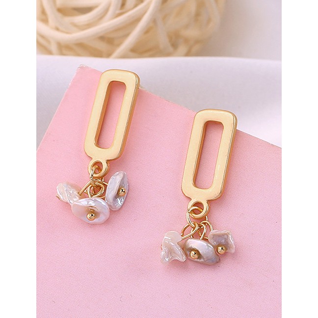 LRC Anting Tusuk Fashion Gold Geometric 925 Sterling Silver Pearl Earrings D03305