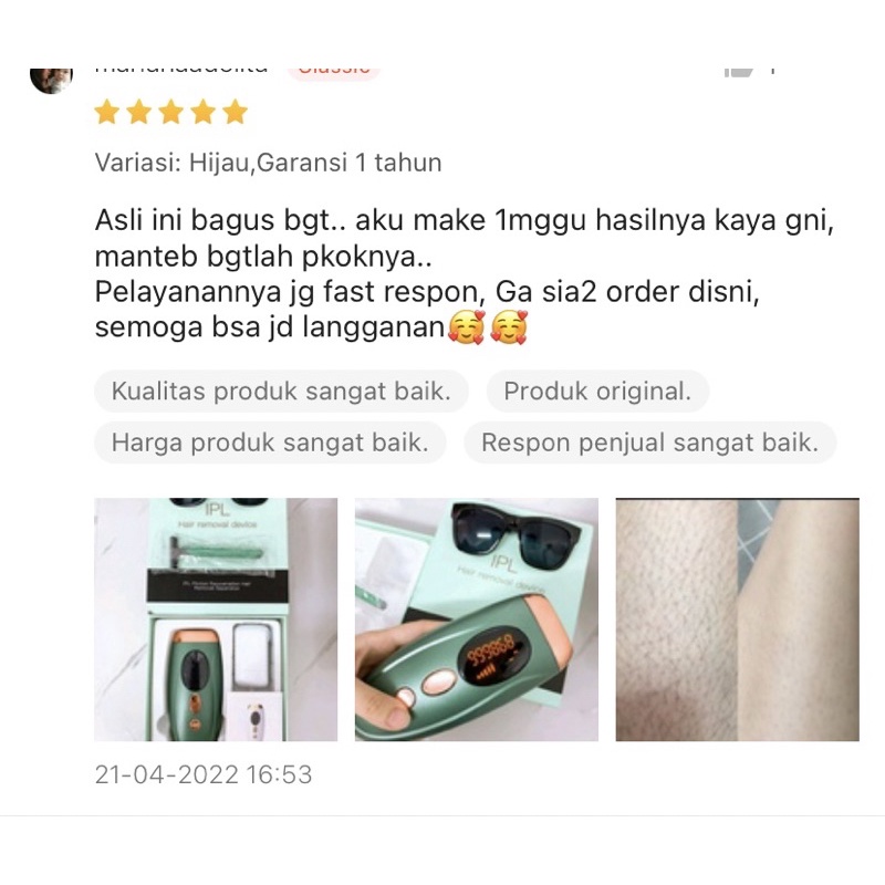 IPL Laser Hair Removal Perontok Bulu Permanent Alat penghilang bulu Tanpa SAKIT bergaransi Flash 990000