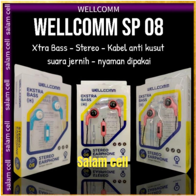 Headset WELLCOMM SP08 Ekstra Bass Audio Jack 3.5MM Headset Earphone Original