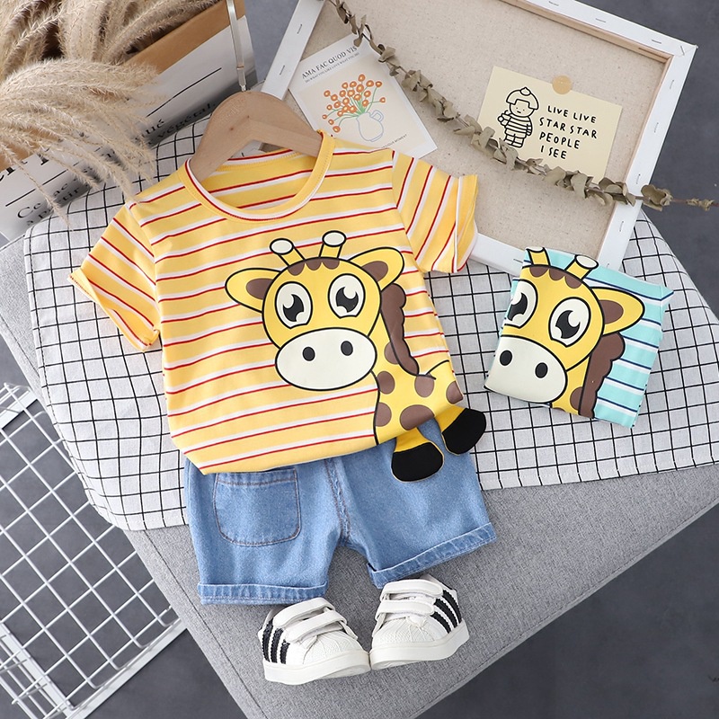 HappyOliver SET GIRRAFEY SALUR EBV Setelan Kaos Anak Bayi Laki-laki Pendek 6bulan - 4tahun