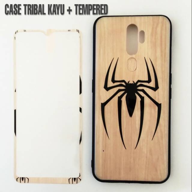 Case tribal kayu + tempered oppo A5 2020/oppo F7
