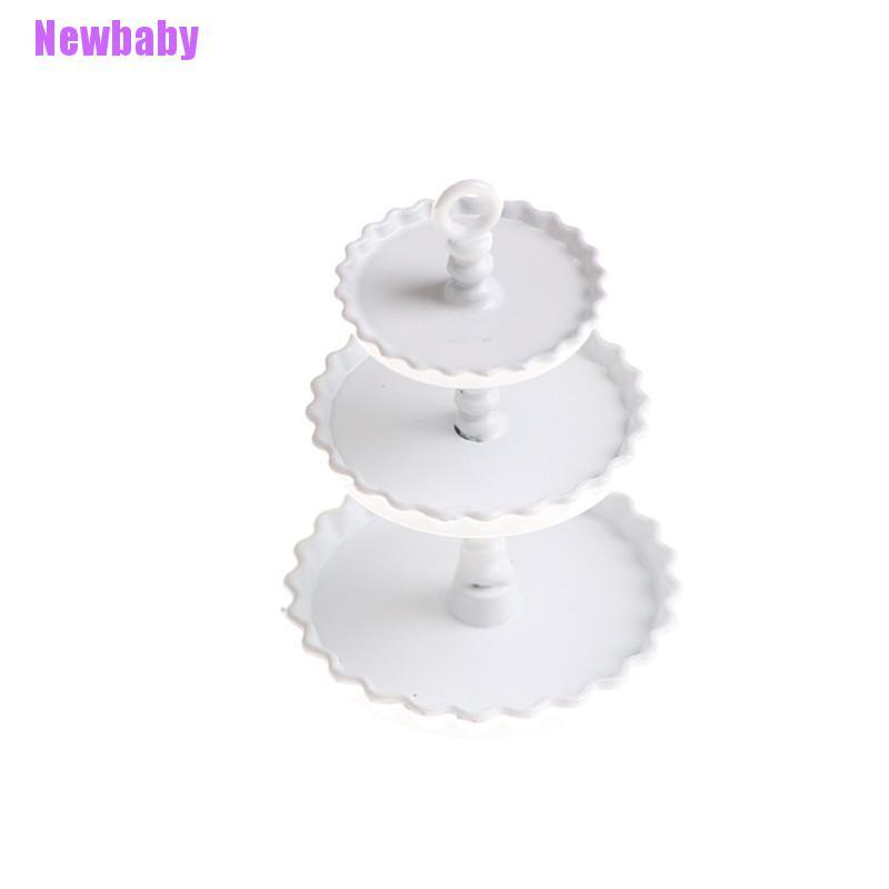 (Newbaby) 1pc Miniatur Rak Snack / Dessert 3 Tingkat Bahan Metal Warna Putih Untuk Rumah Boneka 1 / 12