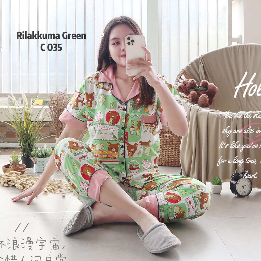 PIYAMA DEWASA CP  MOTIF   piyama wanita baju tidur-rilakuma green