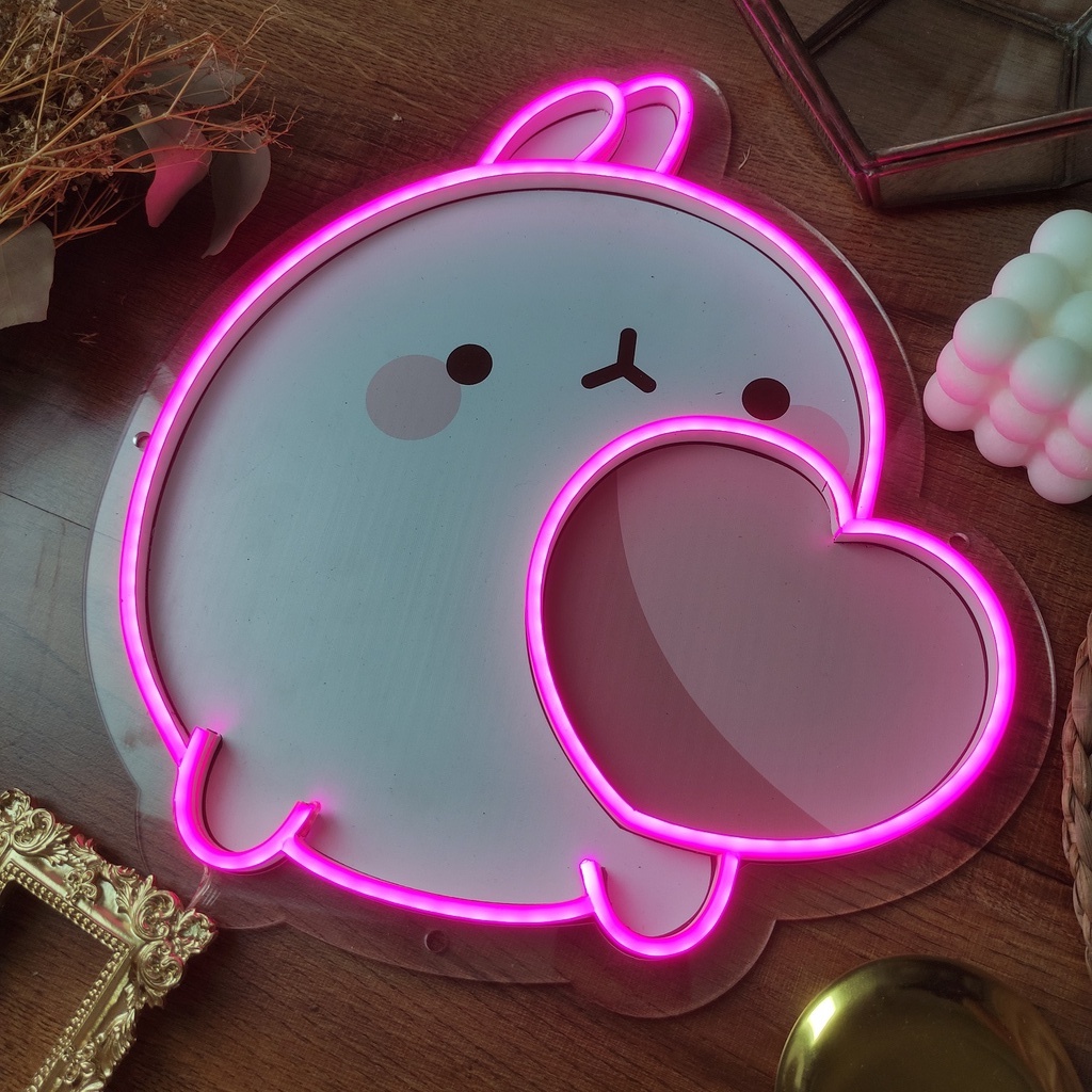 Neon gambar molang /neon gambar kartun molang/ neon gmbar molang / lampu molang / dekorasi dinding m