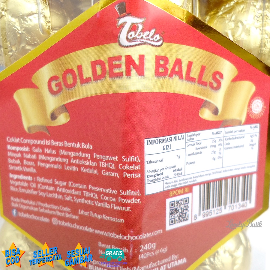 Golden Balls Coklat Ball Kemasan Toplas Isi 40 Pcs Coklat Bola