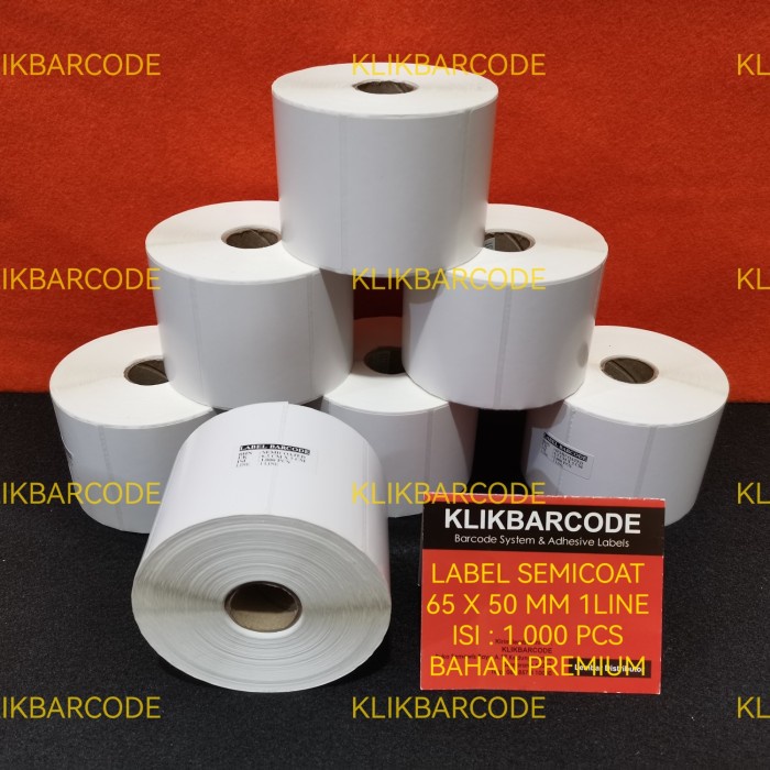 

sticker etiket SEMICOATED 65 x 50 mm 1 baris isi banyak 1000 bahan premium bagus