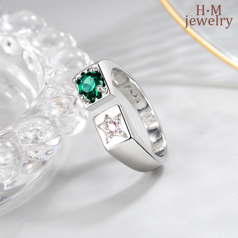 Set Cincin Inlaid Emerald Bahan S925 Silver