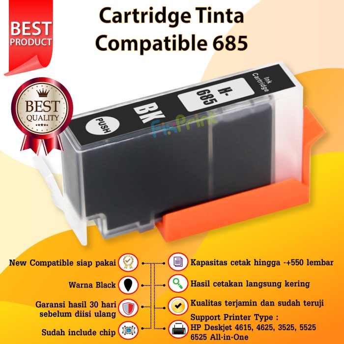 Cartridge Tinta Compatible 685 Printer HP 4615 4625 3525 5525 6525