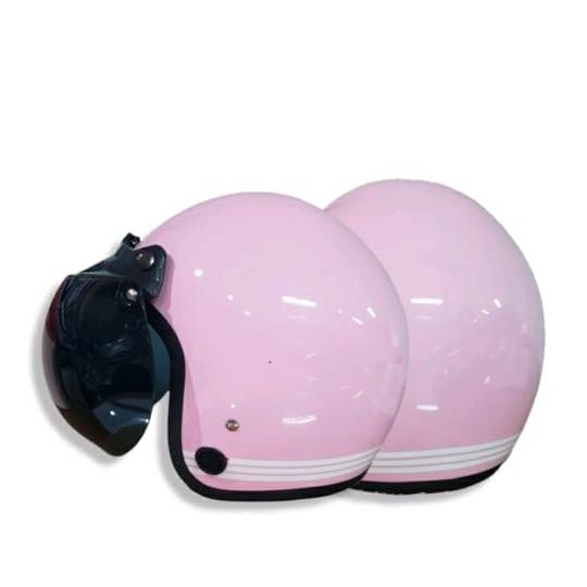 Helm Bogo / Helm Retro ANT Line Pink + Kaca
