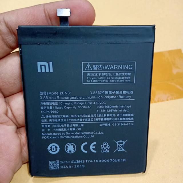 Baterai Xiaomi Redmi Note 5A BN31