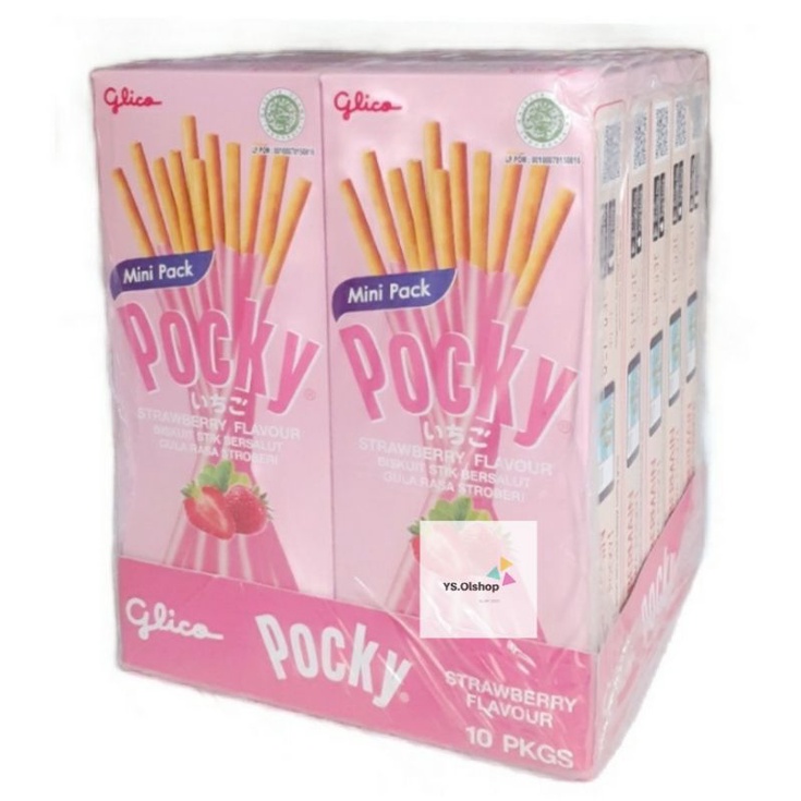 Biskuit Stik Glico Mini Pack - Pocky Strawberry Coklat 21 Gram x 10 pcs Viral murah || Pocky Love Box