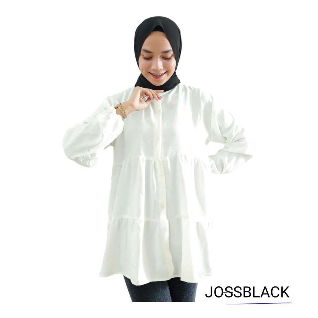 Danny Tunik Wanita Crinkle Airflow Premium Baju Tunik Wanita Terbaru Lengan Balon Panjang Busui LD 110 cm