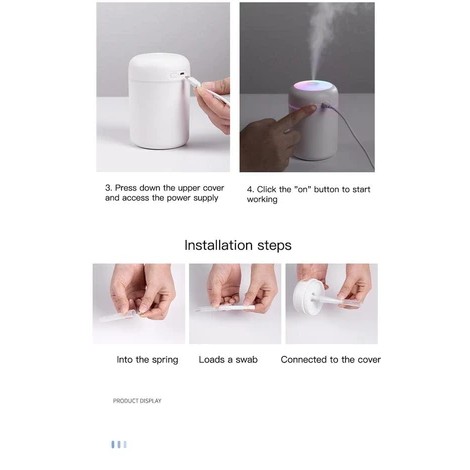 H2O Humidifier Usb Air Diffuser 220ML 300ML  320ML Purifier Pelembab Udara Light  Anion Ultrasonic Light 260ml