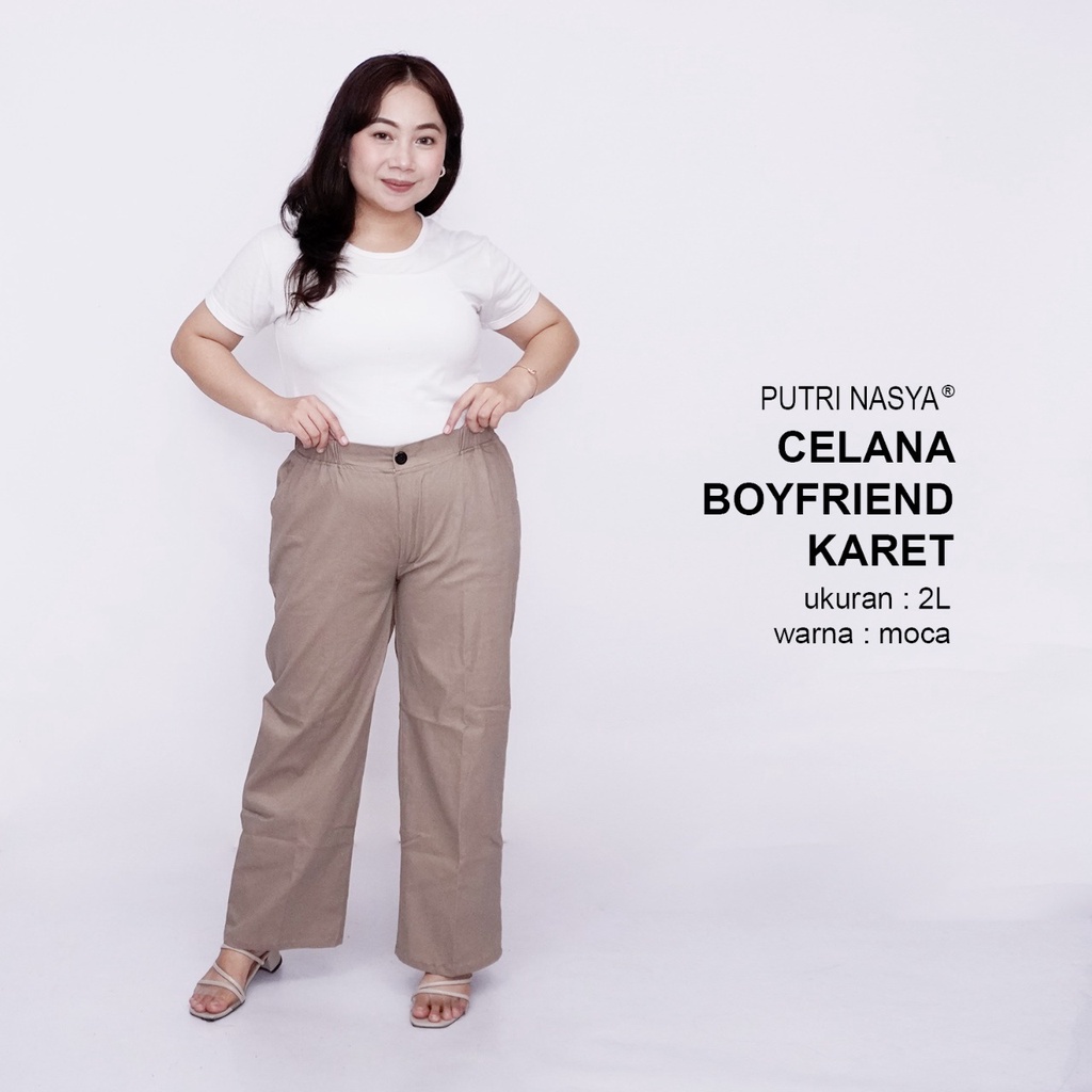 Celana Kerja Kantor Boyfriend Karet Jumbo Wanita / Celana Wanita Super Big Size / Celana Bahan Formal Seragam Wanita Big / 8L,6L,5L,4L,2L,XL, all size / Celana Karet Kekinian Model Terbaru Trendy