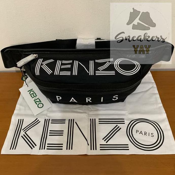 Barang Berkualitas waistbag pria..> Kenzo Paris Logo Black White Bumbag Waist Bag Original 100% NEW