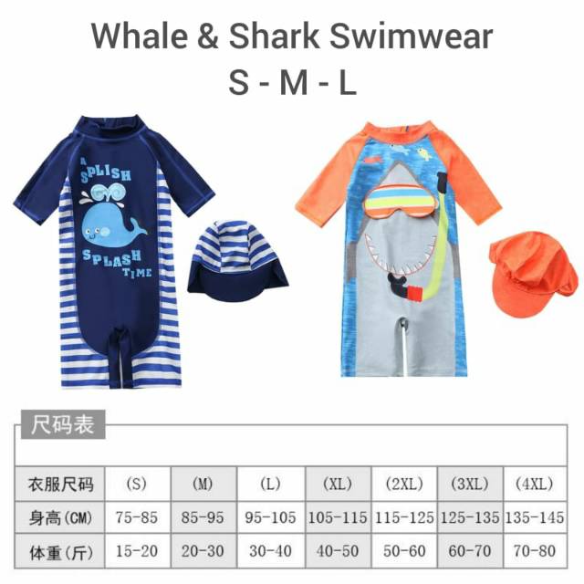 Baju renang bayi import/ baby swimwear/ baju renang romper bayi shark/ baju renang anak