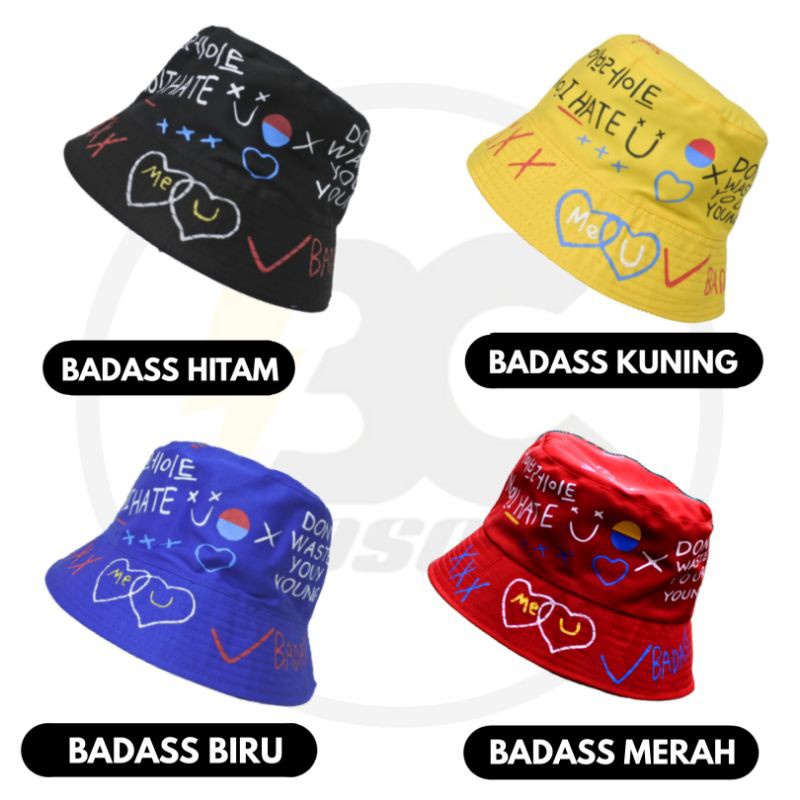 Topi badas bucket/ Wanita Motif Graffiti Gaya Korea Untuk Pasangan-Kpop Topi Bucket AksesorisFashion