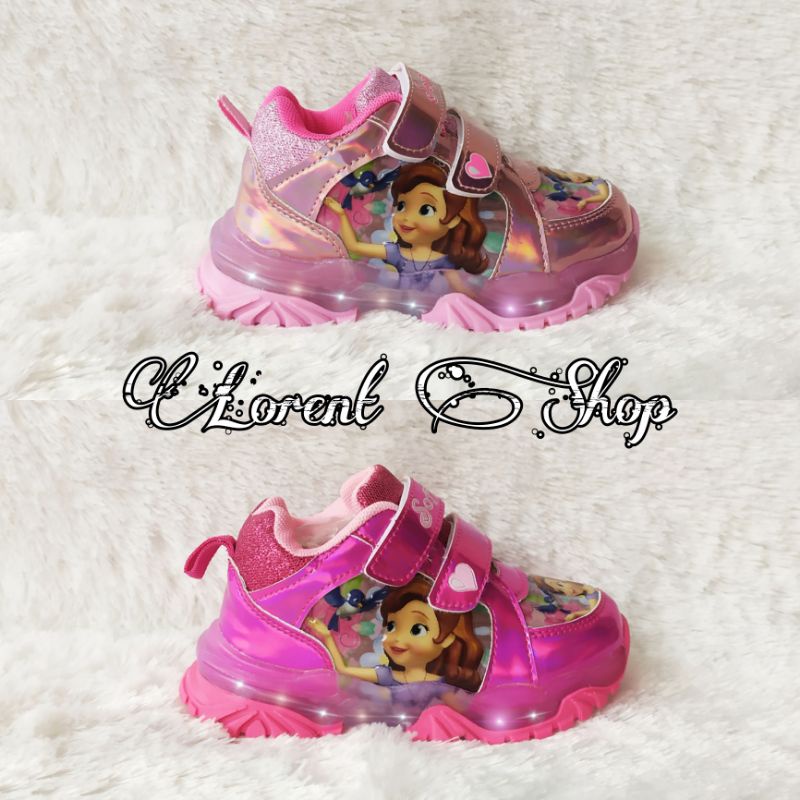 Sneakers Anak Perempuan LED Karakter Sofia / Sepatu Sekolah PAUD, TK / Sepatu import Premium