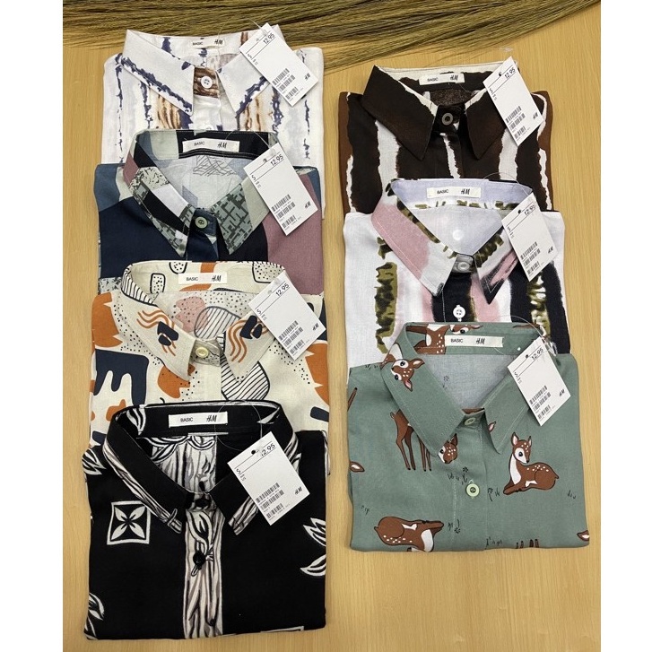 (1kg muat 6pcs) baju atasan kemeja / kmeja serian h&m wanita casual lengan panjang motif bunga bahan