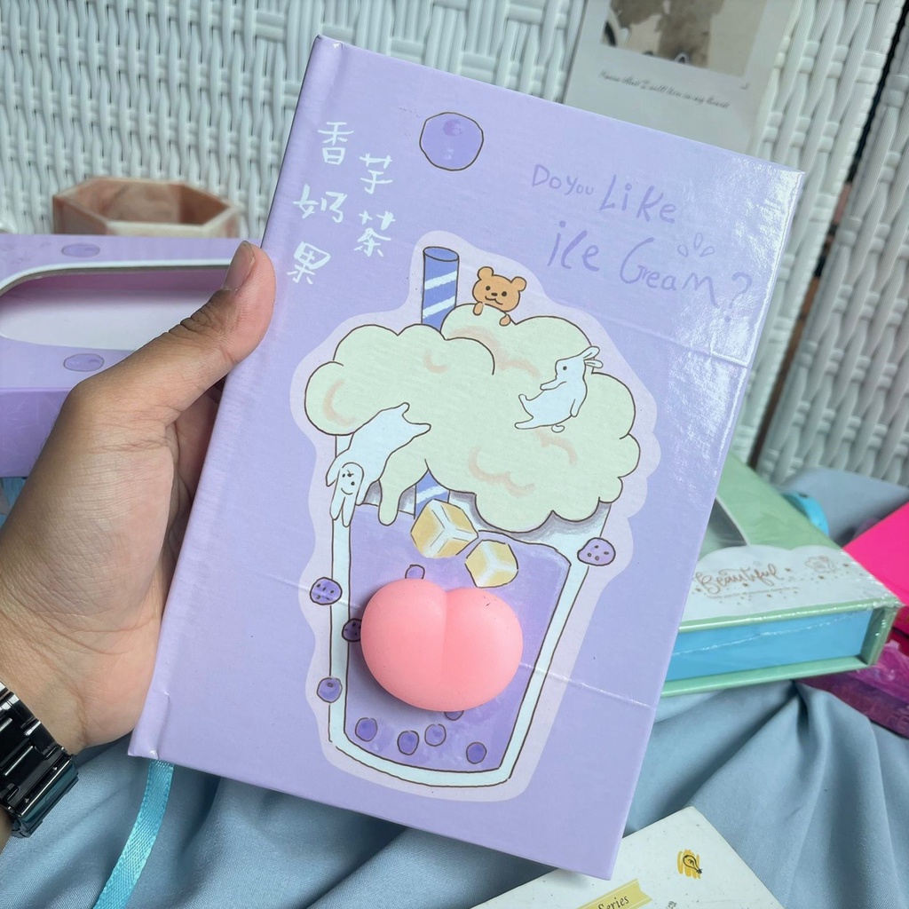 

BUKU GEMBOK BOBA DIARY BOOK BUBBLE TEA MOTIF TIMBUL FULL COLOUR BOOK