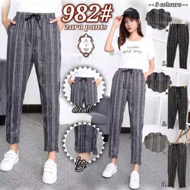 Celana Zara bahan katun kotak tibesi