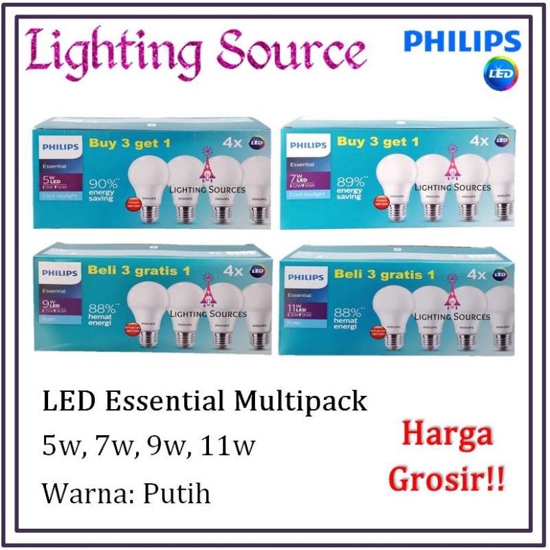 PHILIPS LED ESSENTIAL PAKET 5W 7W 9W 11W PUTIH LED PHILIPS MULTIPACK 5WATT 7WATT 9WATT 11WATT