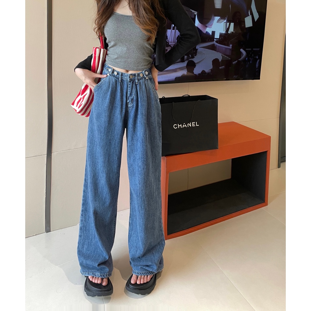 celana jeans highwaist wanita retro celana panjang loose denim pants