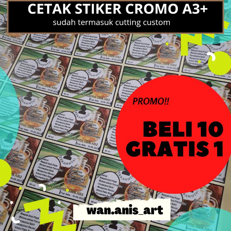 

Cetak Stiker Label Uk A3+ Cutting Kiss Cut (32 x 48 cm), Bahan Chromo