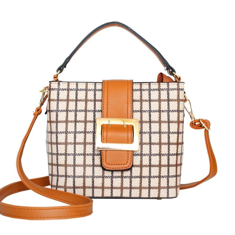 tas selempang model kotak bergaris coklat oranye wanita murah super
