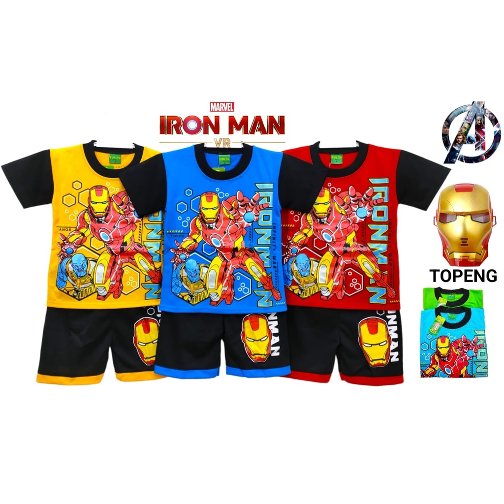 Pakaian Baju Kaos Setelan Stelan Set Anak Laki Laki Cowok Lengan Pendek iron man