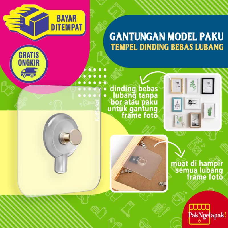 TRANSPARENT WALL NAIL HANGER - Gantungan Model Paku Tempel Tembok Hook Foto Pigura Pengait Tanpa Bor