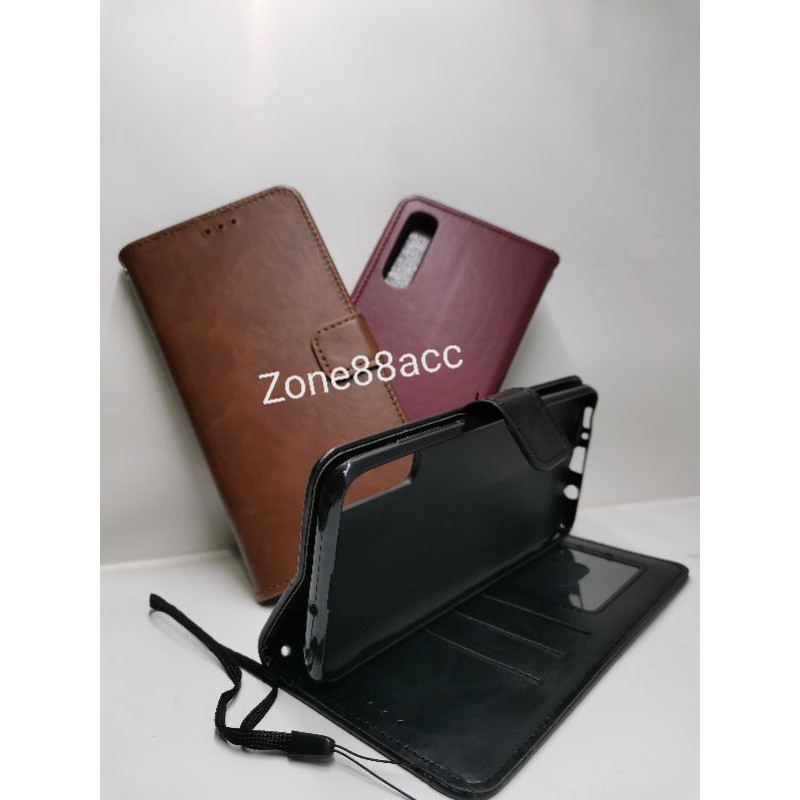 Samsung A70 Leather Case Flip Cover Casing Sarung Dompet Wallet Kulit Soft