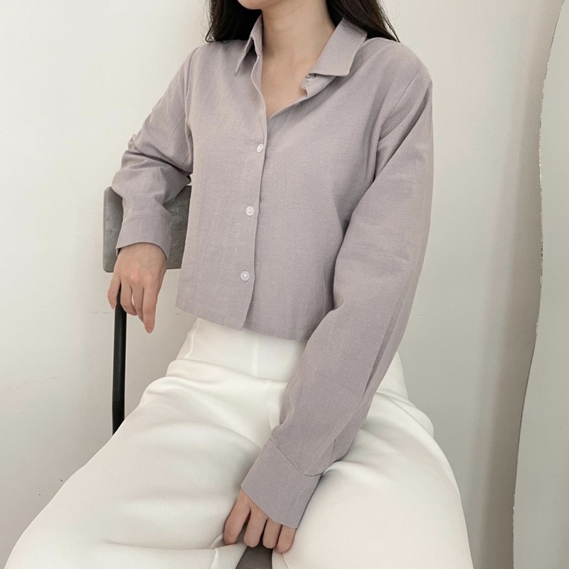 Ceya Top | Kemeja Crop Linen Lengan Panjang | Outer Crop Linen - Atasan Wanita 993-Lilac