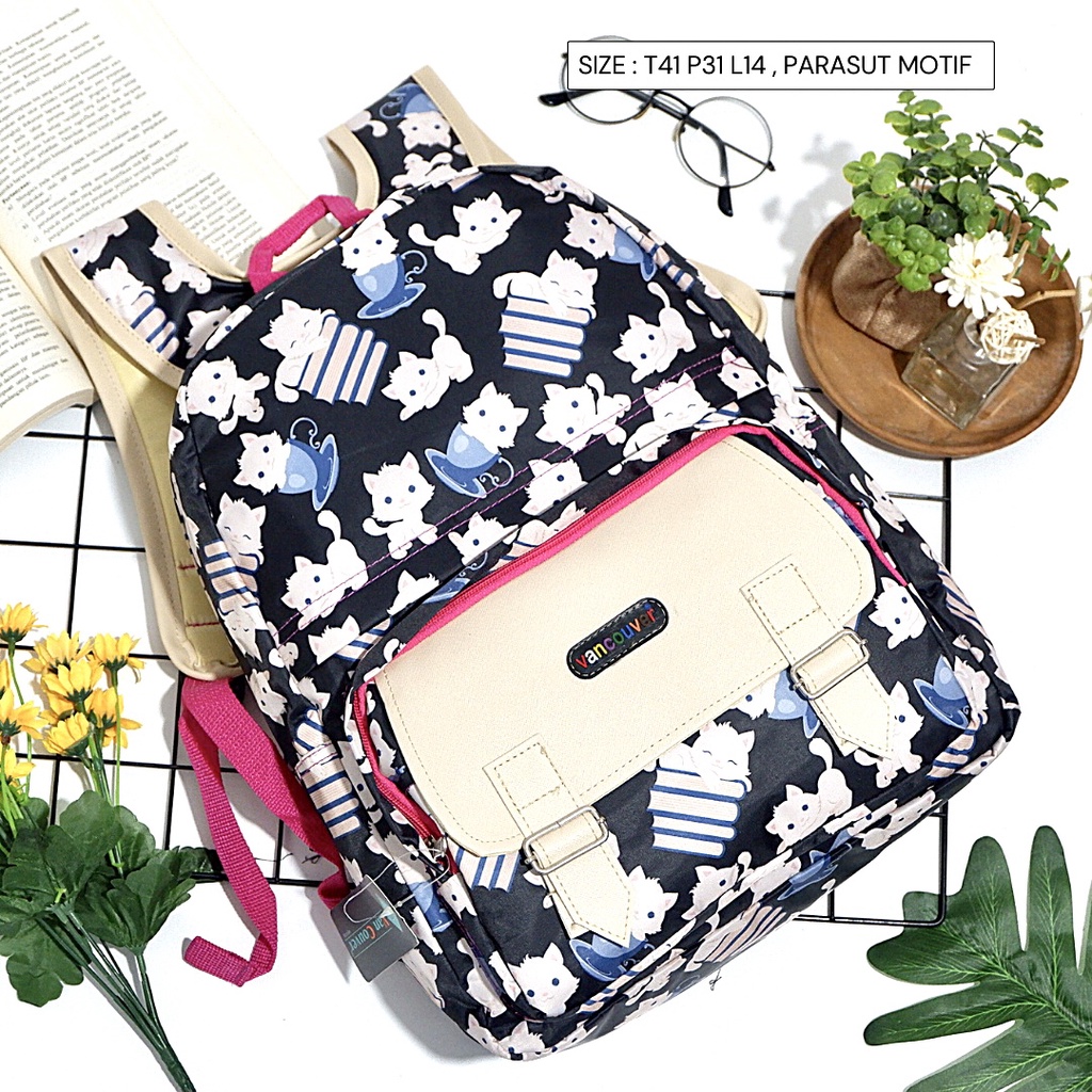 COD / Tas Ransel Sekolah SMA SMP CEWEK dua kombinasi motif karakter parasut anti air Bisa buat Travel produk Semarang