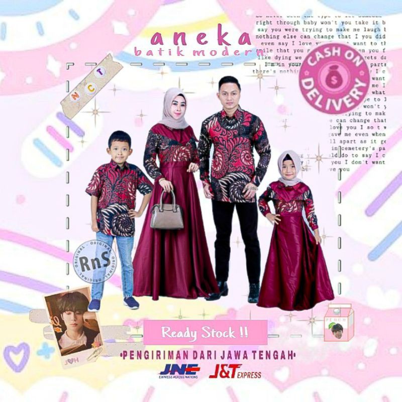 BATIK COUPLE FAMILY KELUARGA AYAH IBU ANAK MODEL GAMIS MARUN NAVI TOSCA SERAGAM LEBARAN KONDANGAN