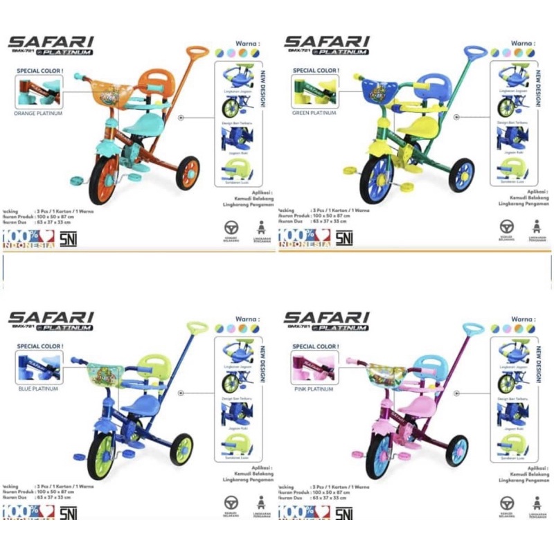 Sepeda anak roda tiga Tricycle PMB Safari 721 Platinum