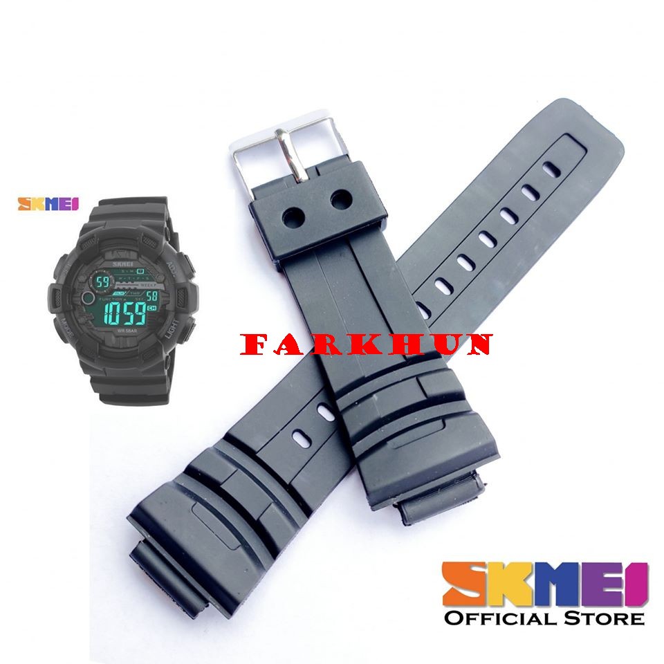 BAND KARET SKMEI 1243 1304 TERMURAH STRAP TALI JAM TANGAN SKM KALEP BLACK RUBBER HITAM BEST SELLER