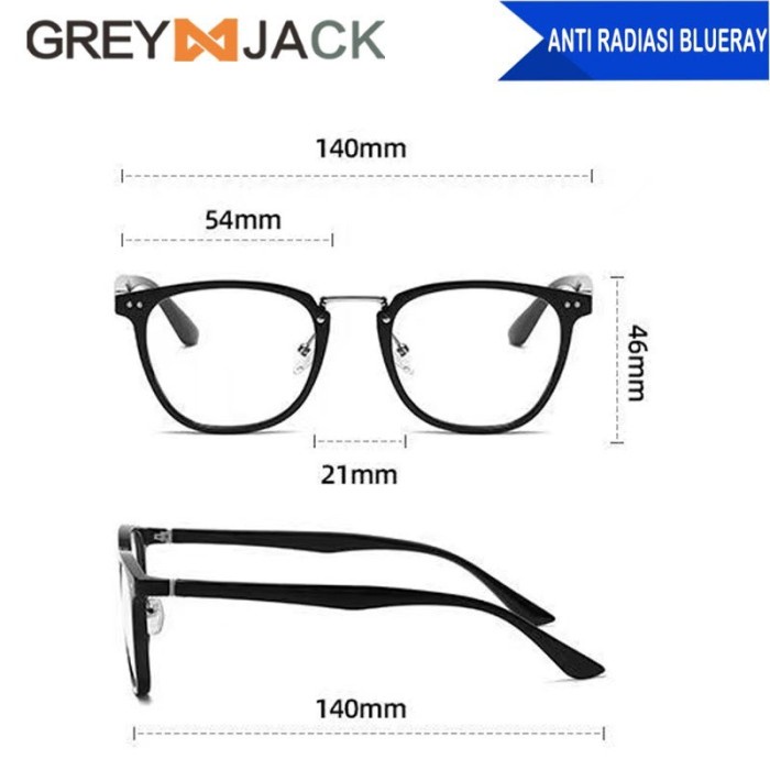 misi- Grey Jack Kacamata Frame antiradiasi blueray dewasa unisex TR90 8083