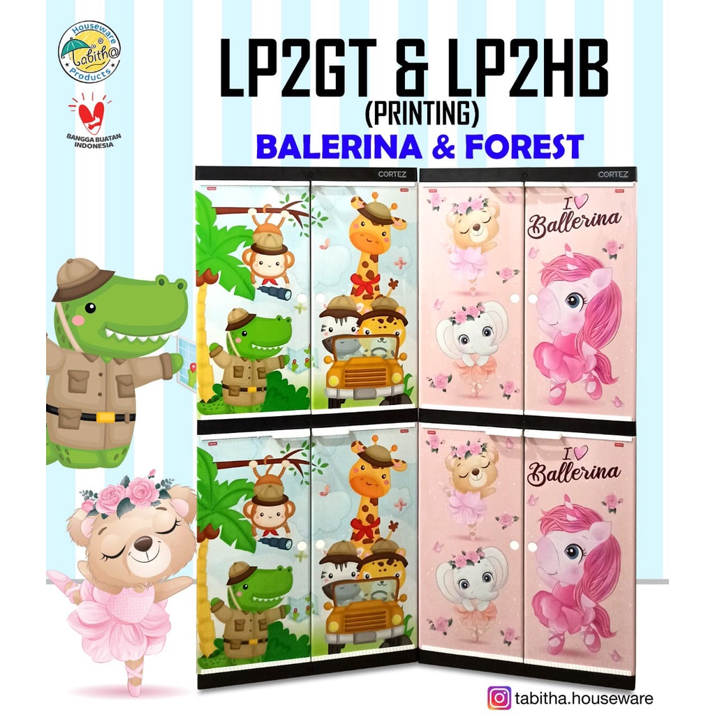 TABITHA Lemari 2 Pintu Gantung Tahap 4 Susun Plastik Motif Karakter Kartun