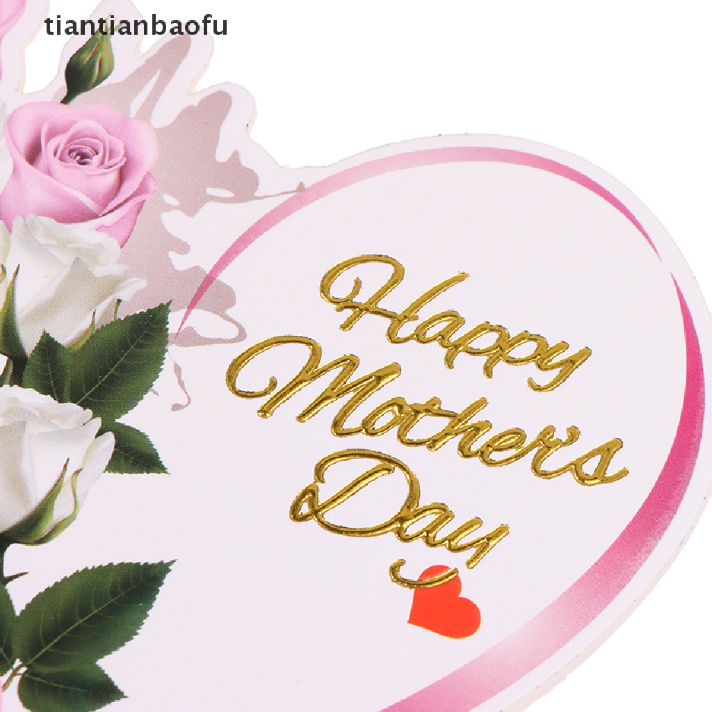 [tiantianbaofu] 10pcs Happy Mother`s Day Cake Topper Pink Heart Flower Rose Toppers Cupcake Dess Boutique