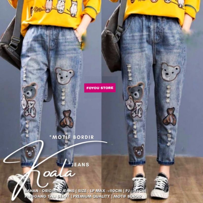 CELANA JEANS WANITA MOTIF KOALA BORDIR